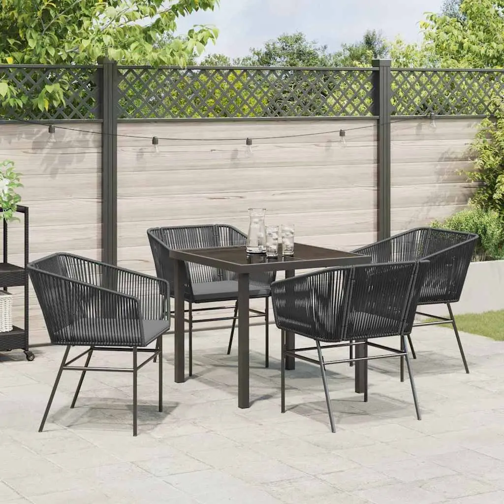 Garden Dining Set 5 Piece Rectangular Table with Cushions Black Steel