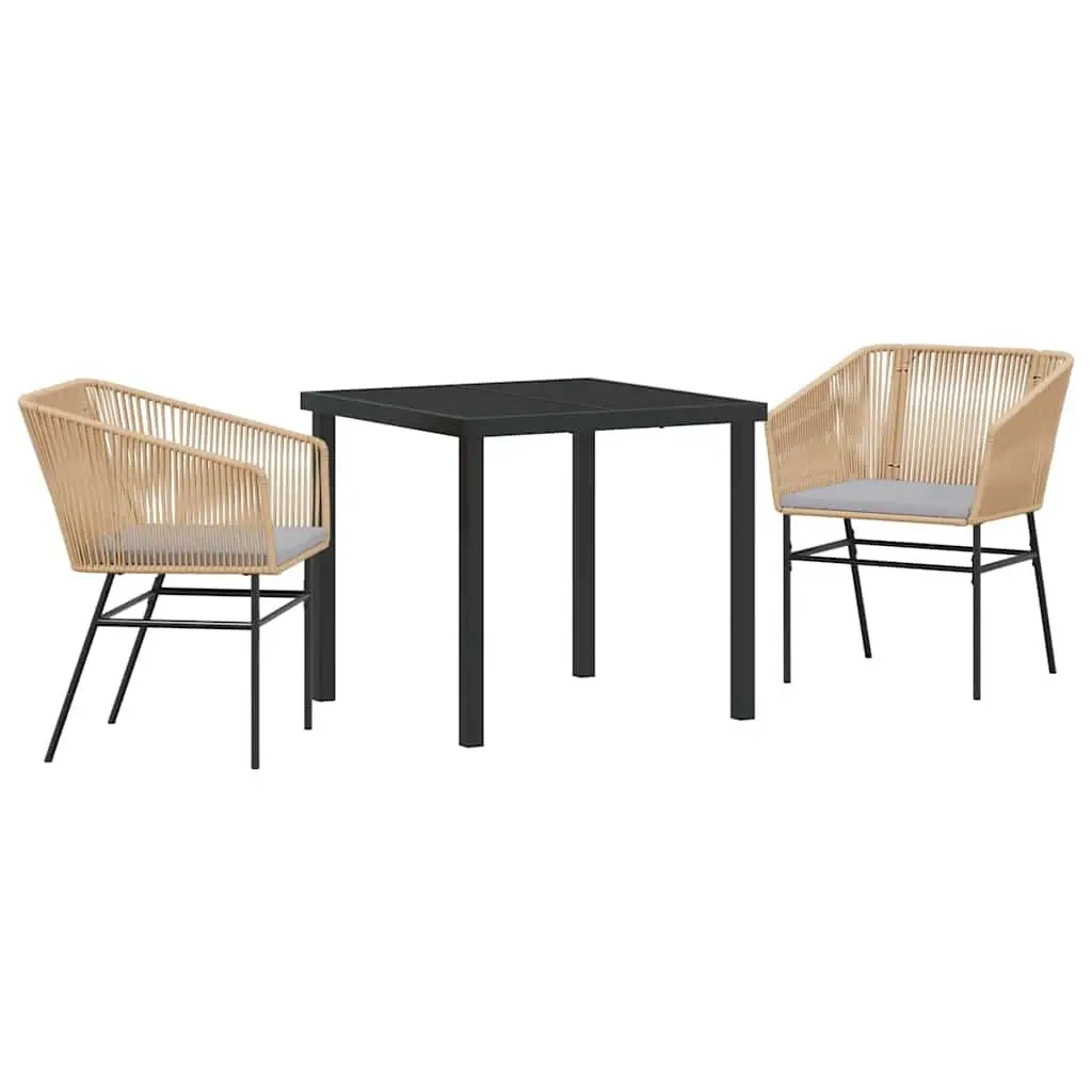 Garden Dining Set 3 Piece Outdoor Furniture Steel Frame Tempered Glass Table with Cushioned Seating