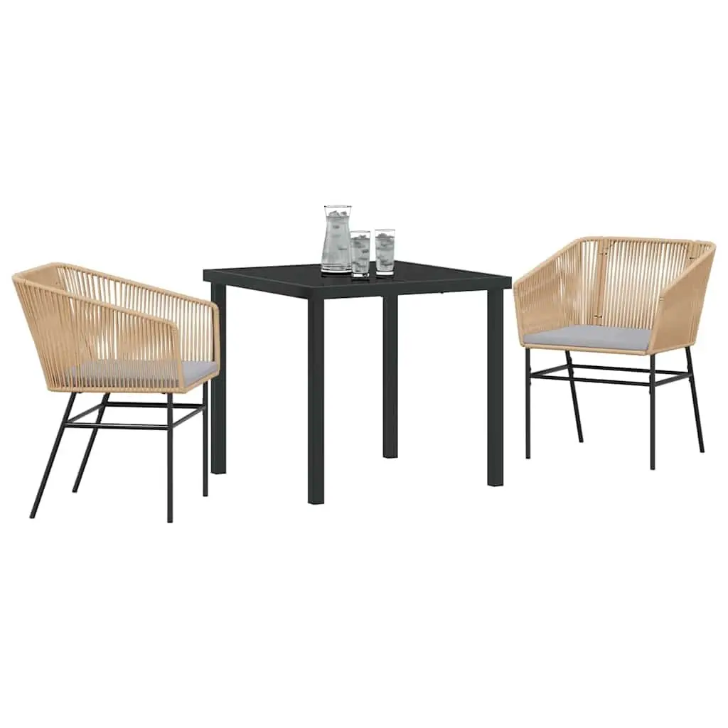 Garden Dining Set 3 Piece Outdoor Furniture Steel Frame Tempered Glass Table with Cushioned Seating
