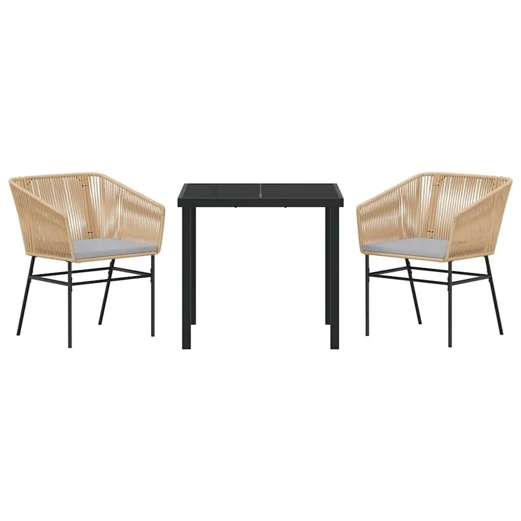 Garden Dining Set 3 Piece Outdoor Furniture Steel Frame Tempered Glass Table with Cushioned Seating