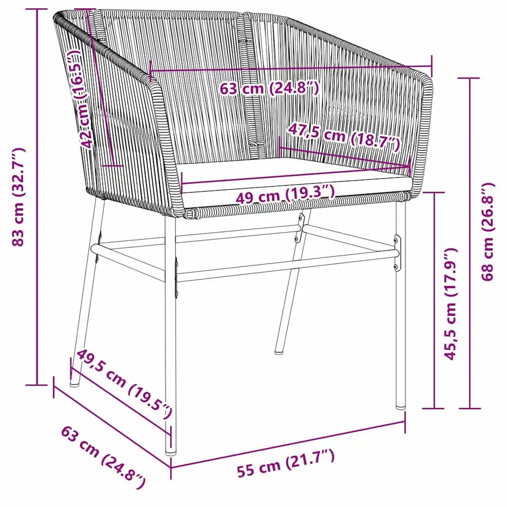 Garden Dining Set 3 Piece Outdoor Furniture Steel Frame Tempered Glass Table with Cushioned Seating