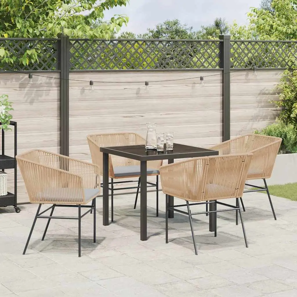 Garden Dining Set 5 Piece Modern Outdoor Furniture Brown Steel Frame Tempered Glass Table with 4 Chairs