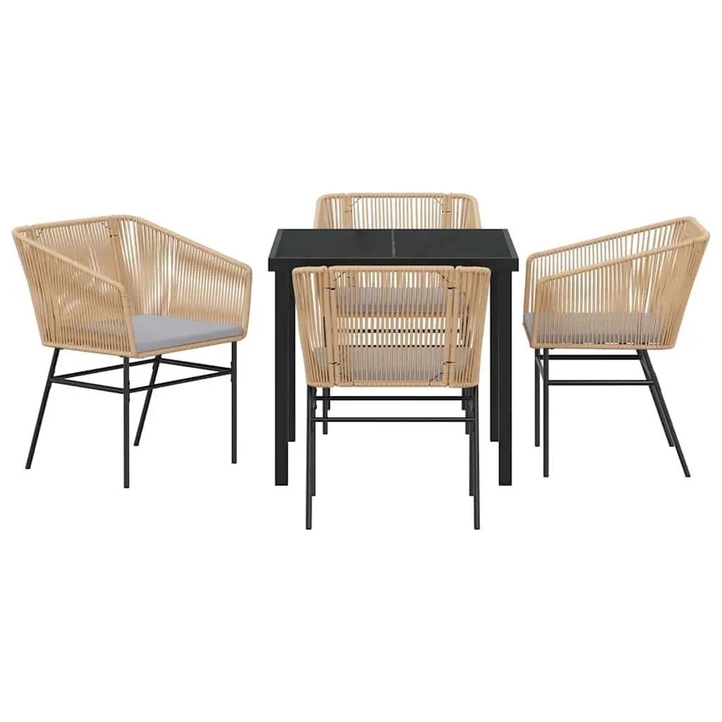 Garden Dining Set 5 Piece Modern Outdoor Furniture Brown Steel Frame Tempered Glass Table with 4 Chairs