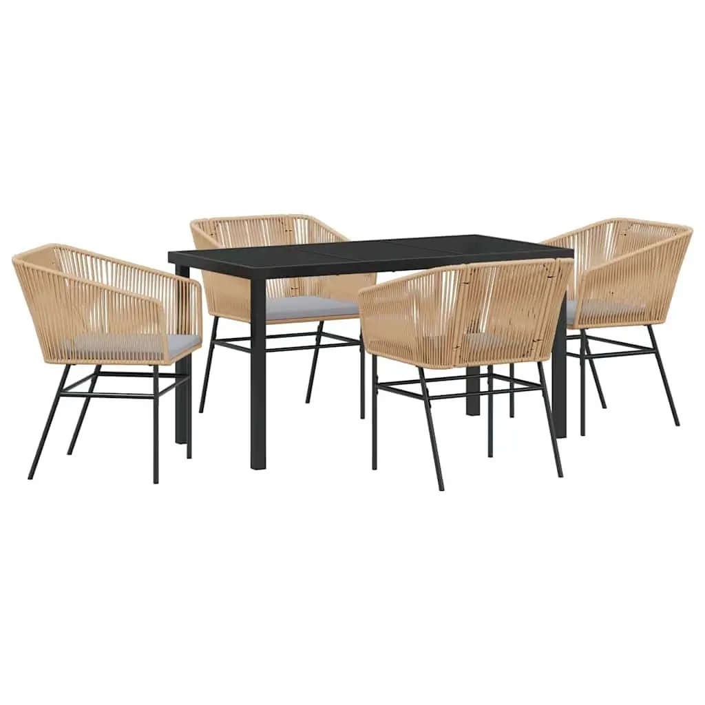 Garden Dining Set 5 Piece Rectangular Brown Steel Tempered Glass Table with Weatherproof Cushions