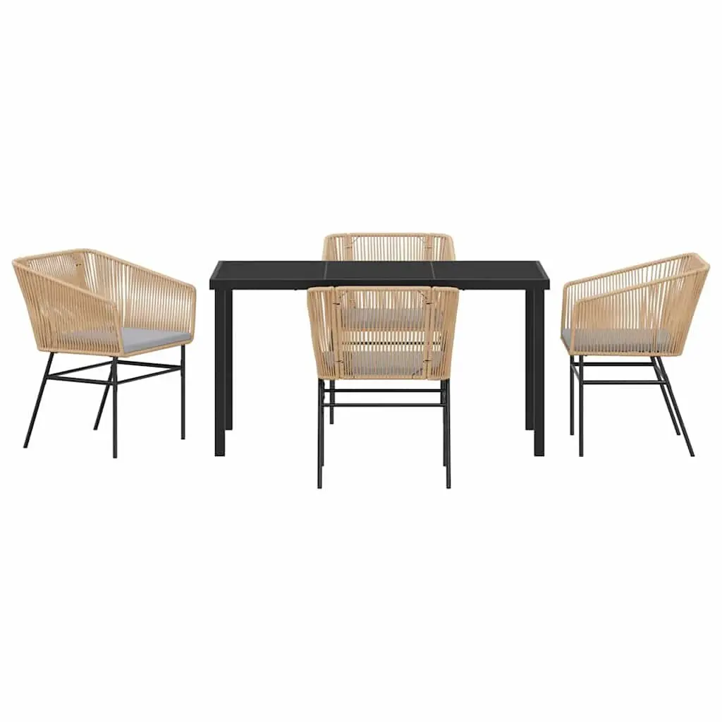 Garden Dining Set 5 Piece Rectangular Brown Steel Tempered Glass Table with Weatherproof Cushions