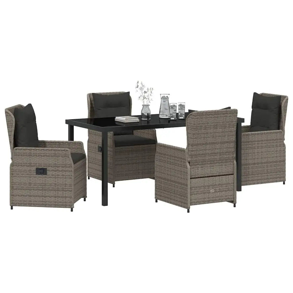 Outdoor Dining Set 5 Piece Grey Poly Rattan Table with Adjustable Backrest Chairs for Patio and Garden