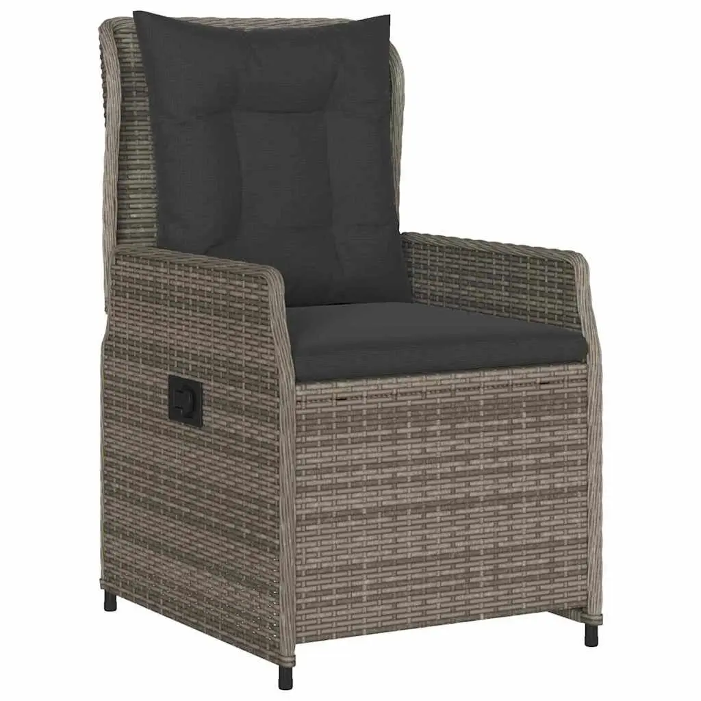 Outdoor Dining Set 7 Piece Grey Poly Rattan Garden Table Chairs with Adjustable Backrests and Tempered Glass Top