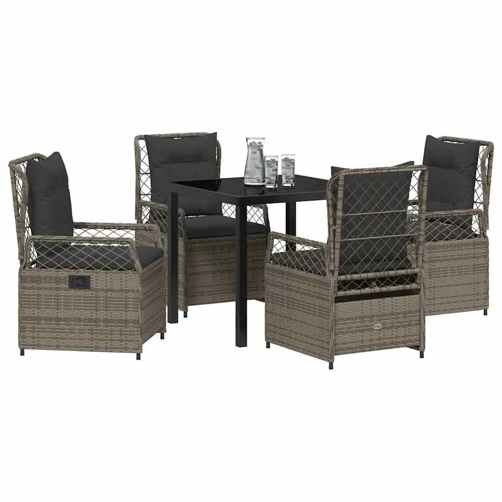 Outdoor Dining Set 5 Piece Grey Poly Rattan Table with Cushioned Chairs