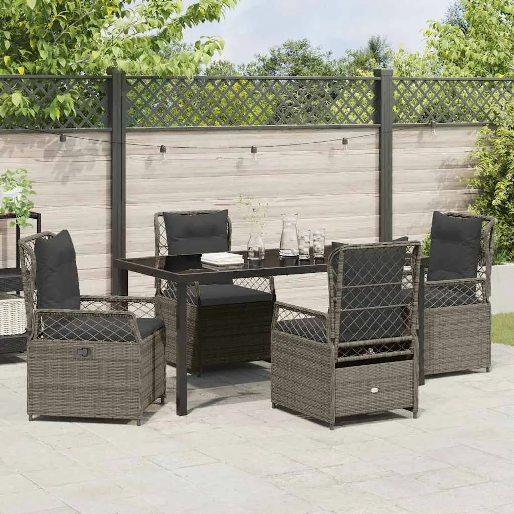 Garden Dining Set 5 Piece Outdoor Furniture Grey Poly Rattan Table Chairs