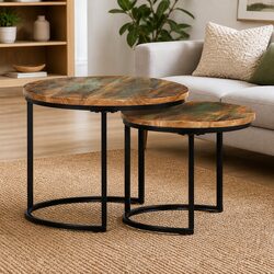 Nesting Tables Set of 2 Solid Reclaimed Wood Coffee Table Living Room Accent