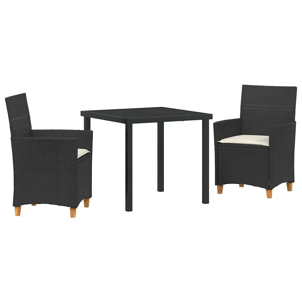 Garden Dining Set 3 Pieces Black Rattan Steel Weather-Resistant Outdoor Furniture Table Chairs