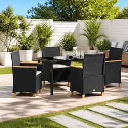 Garden Dining Set 5 Pieces Outdoor Furniture Poly Rattan Steel Frame Glass Top