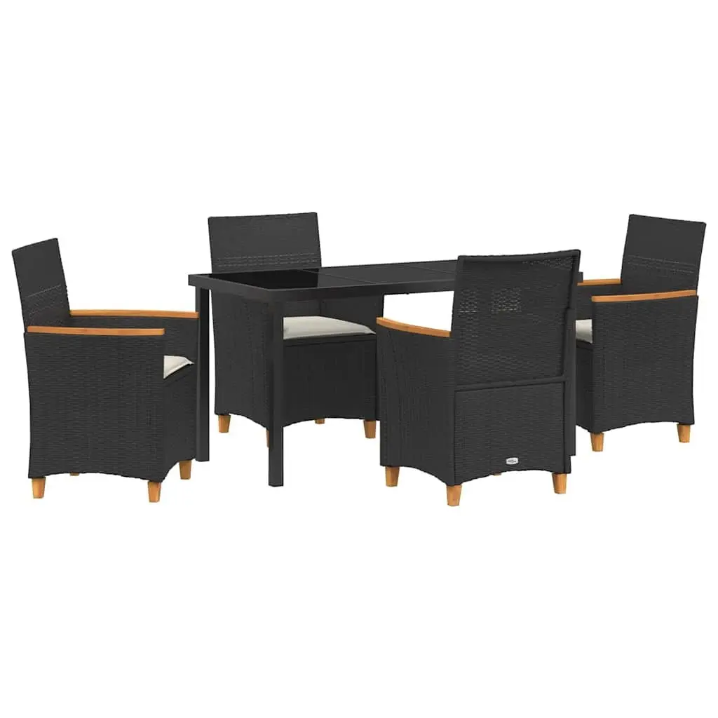 Outdoor Dining Set 5 Pieces Patio Furniture Glass Top Poly Rattan Steel Frame Cushioned Seating