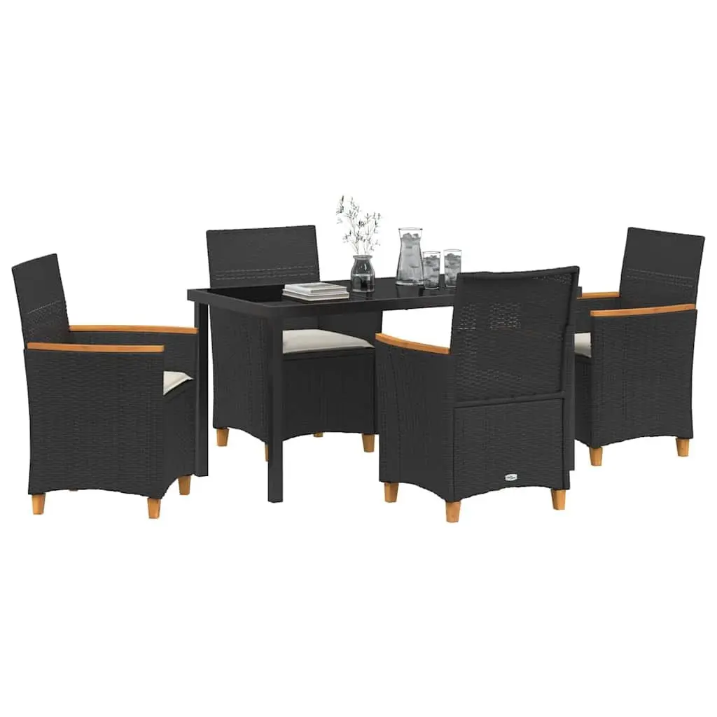 Outdoor Dining Set 5 Pieces Patio Furniture Glass Top Poly Rattan Steel Frame Cushioned Seating