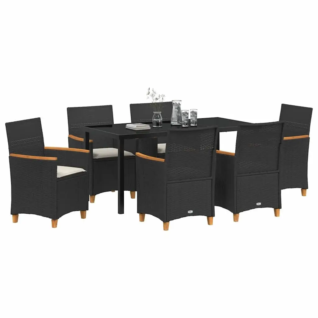 Outdoor Garden Dining Set 7 Piece Black Poly Rattan Steel Frame Weather Resistant Furniture