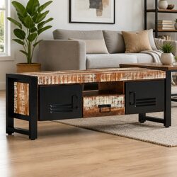 TV Cabinet 120x30x40 cm Solid Reclaimed Wood Storage Unit with Doors Drawer