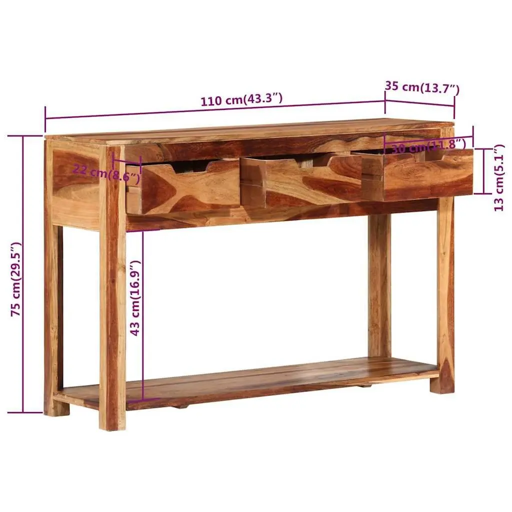 Wooden Console Table 110x35x75 cm Solid Acacia 3 Drawer Side Hallway End Table