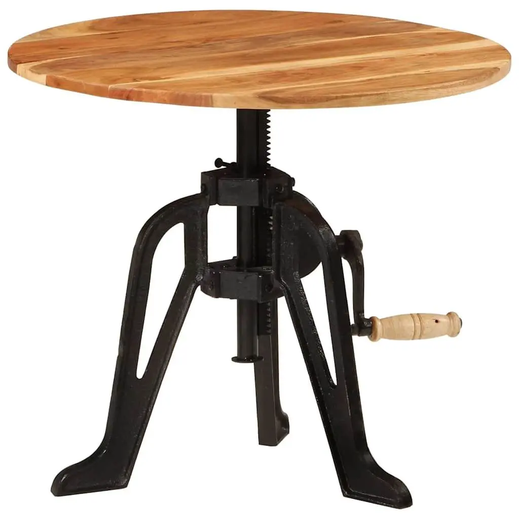 Adjustable Side End Table 60cm Solid Acacia Wood Cast Iron Height Adjustable Living Room Accent