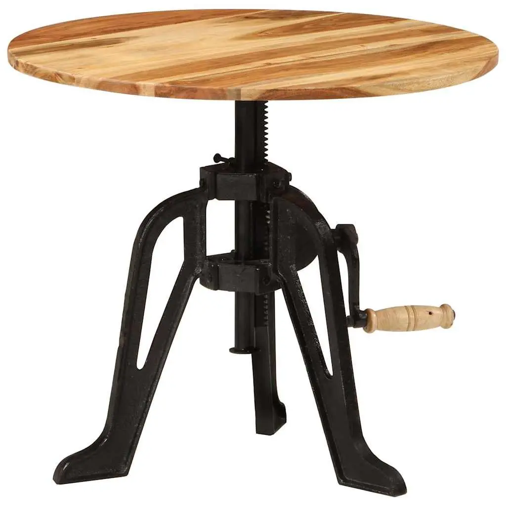 Adjustable Side End Table 60cm Solid Acacia Wood Cast Iron Height Adjustable Living Room Accent