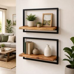 Set of 2 Wooden Floating Shelves for Home Display