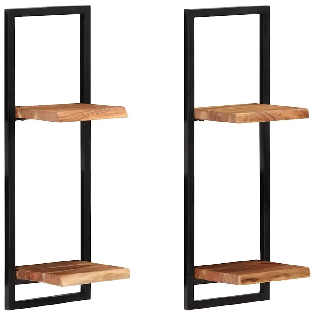 Wall Shelves 2 Pieces Floating Acacia Wood Storage Display Shelving Brown