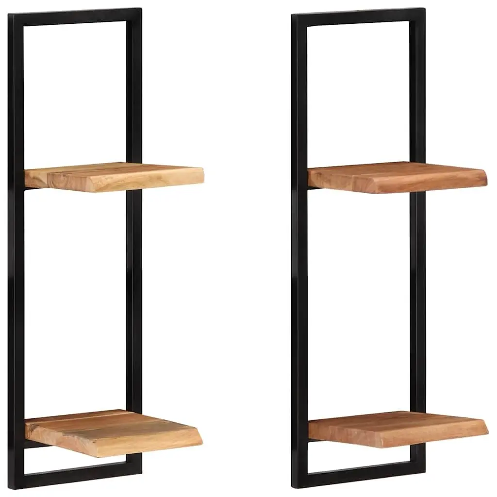 Wall Shelves 2 Pieces Floating Acacia Wood Storage Display Shelving Brown