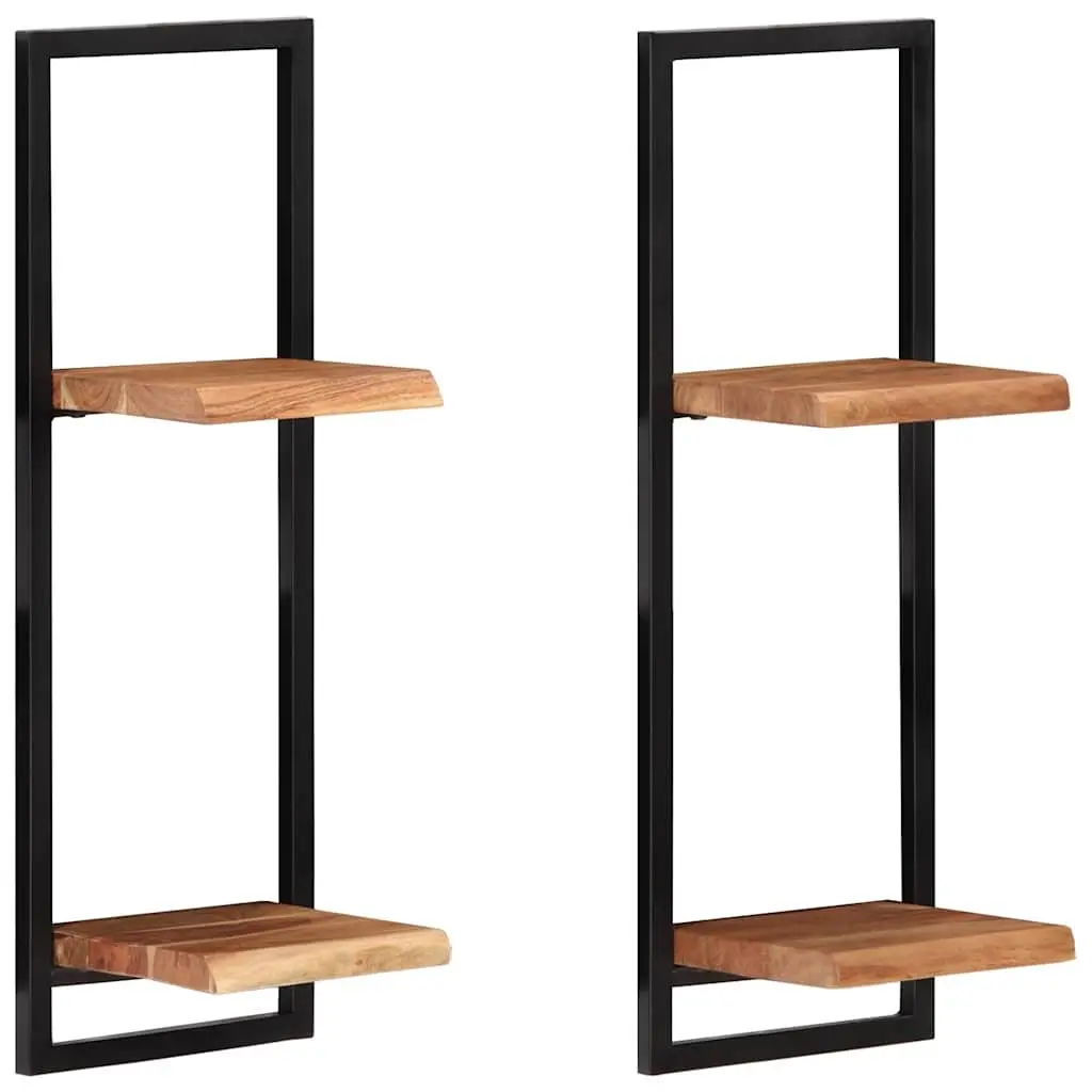 Wall Shelves 2 Pieces Floating Acacia Wood Storage Display Shelving Brown