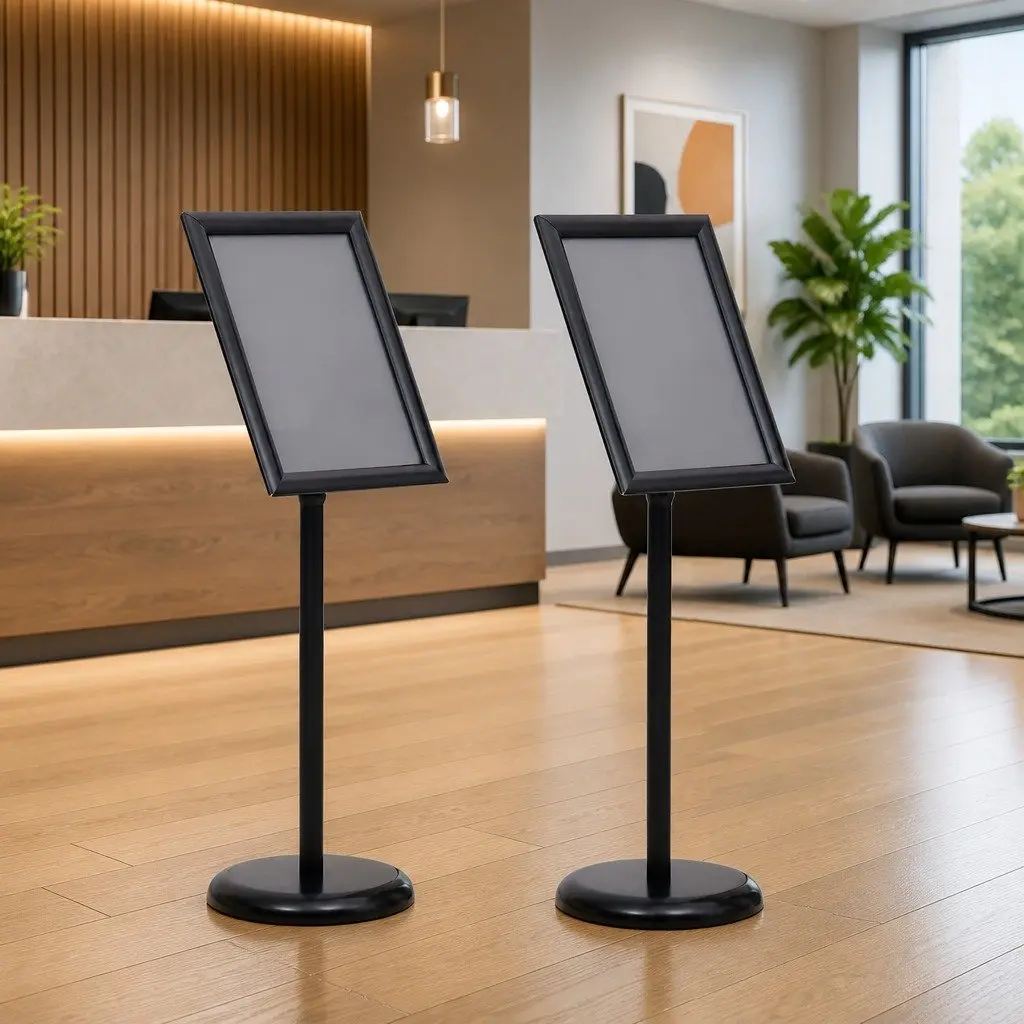 Poster Stand 2 Pieces Height Adjustable Aluminium Frame Black 45 x 32.7 x 108 cm