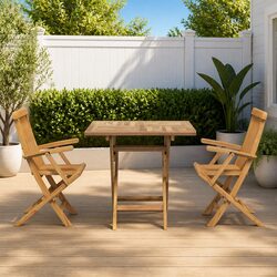 Modern 3-Piece Garden Dining Set in Brown Acacia Wood
