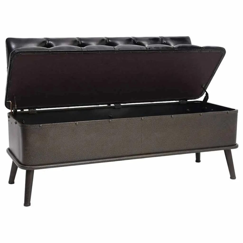 Storage Bench 110cm Black Faux Leather Foam Padded Seat Backrest