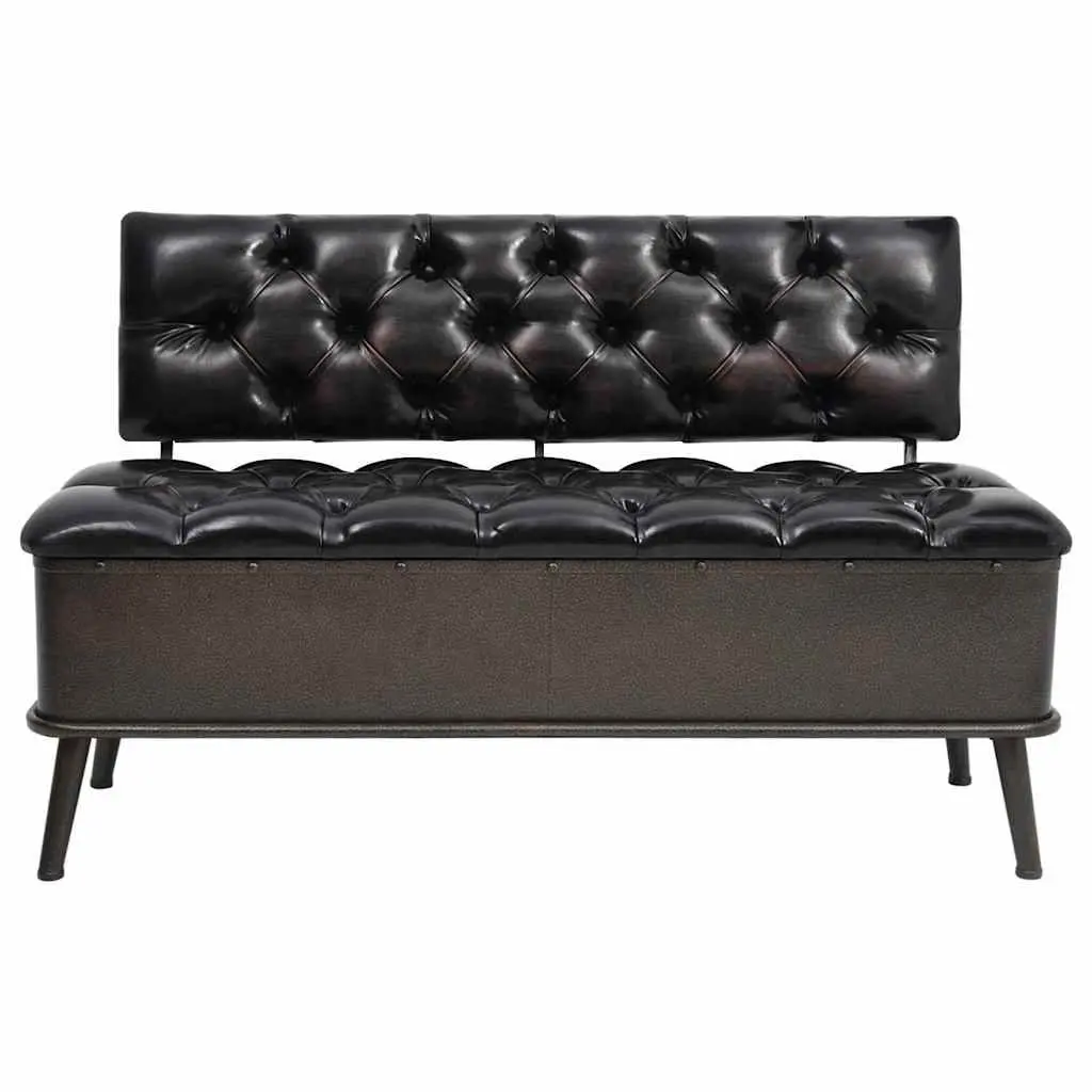 Storage Bench 110cm Black Faux Leather Foam Padded Seat Backrest