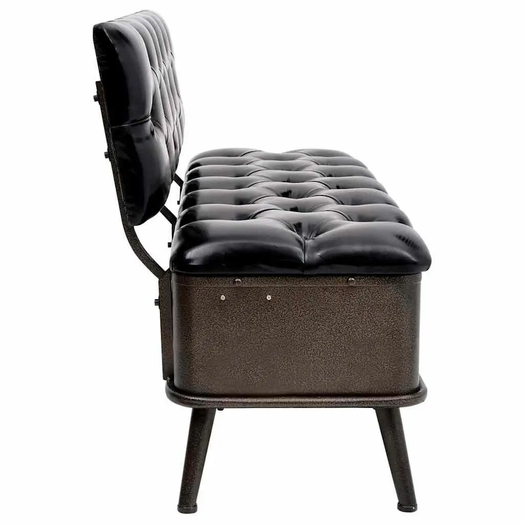 Storage Bench 110cm Black Faux Leather Foam Padded Seat Backrest