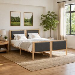 Bed Frame with Headboard 150 x 200 cm Modern Bedroom Furniture Platform Slatted