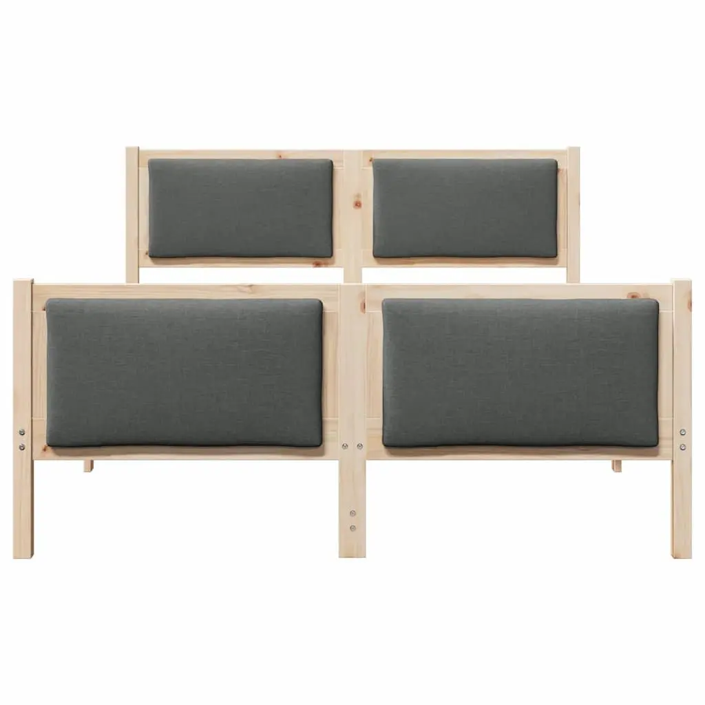 Bed Frame 150 x 200 cm Solid Pine Wood Platform Slatted Upholstered Headboard
