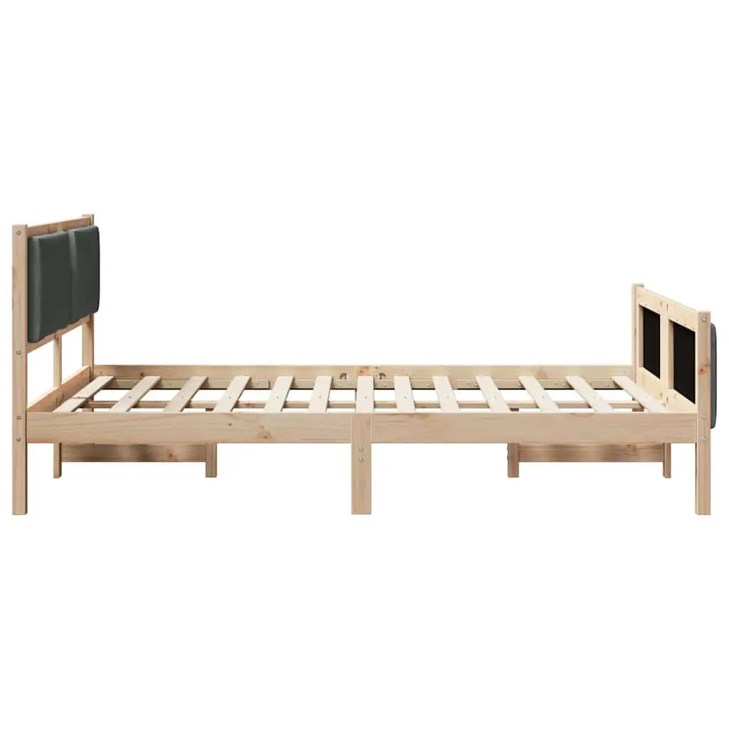 Bed Frame 150 x 200 cm Solid Pine Wood Platform Slatted Upholstered Headboard