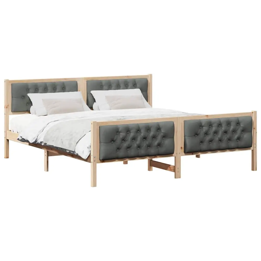 Bed Frame 180 x 200 cm Solid Pine Wood with Upholstered Headboard and Fixed Slatted Support
