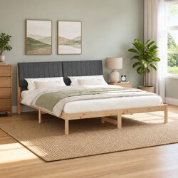 Bed Frame with Headboard Brown 180 x 200 cm Solid Pine Wood Platform Slatted