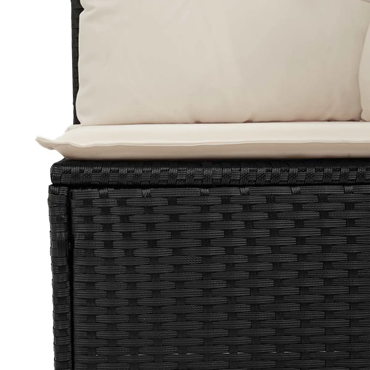 Garden Bench Black Poly Rattan Outdoor Furniture Reclining Seating with Cushion
