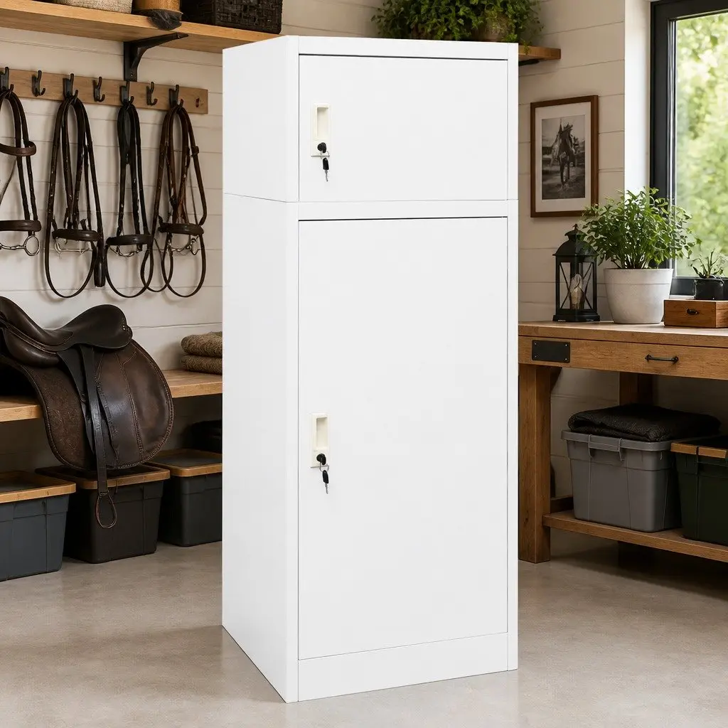 Saddle Cabinet 53x53x140 cm Steel Lockable Tack Locker Stable Storage Cupboard