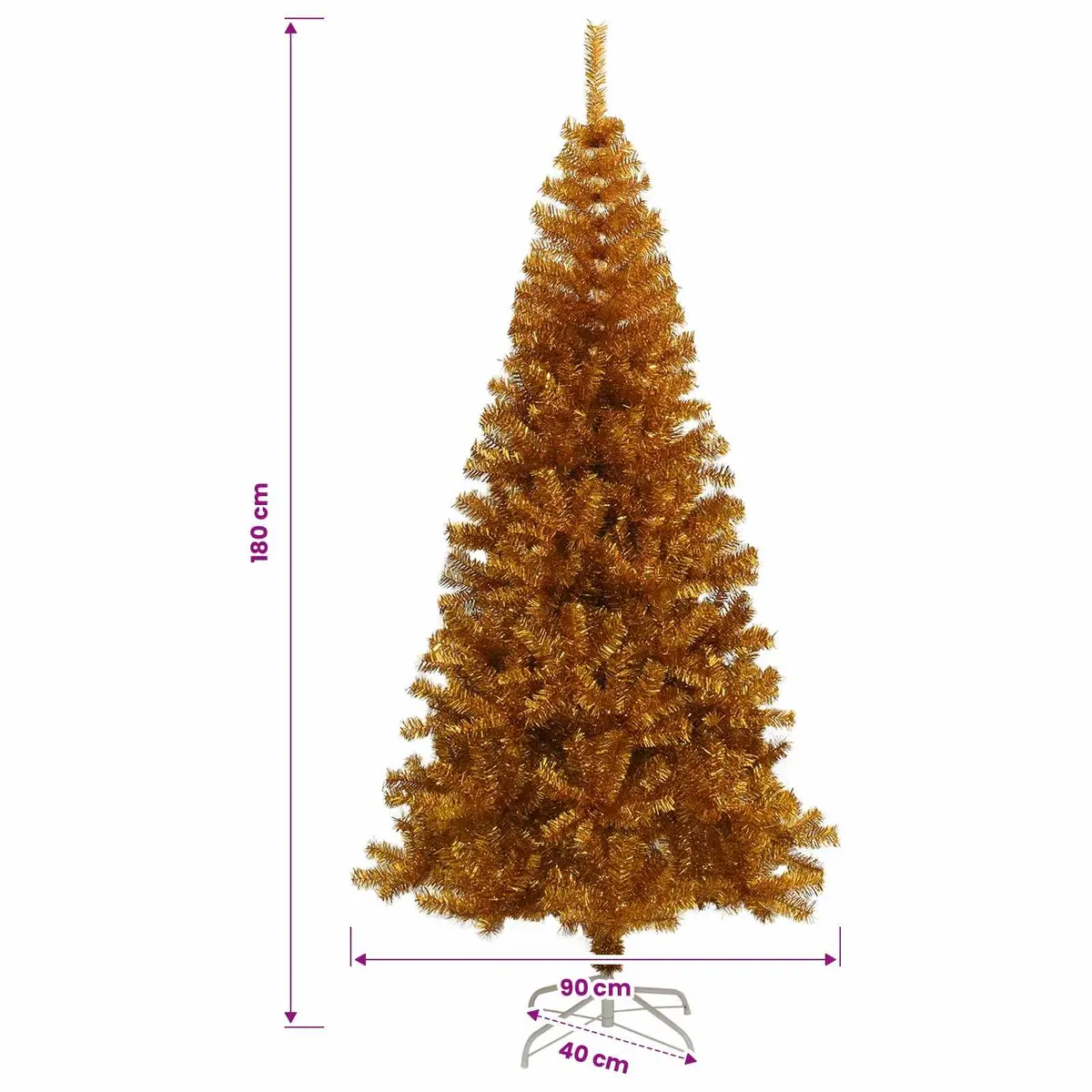 Artificial Christmas Tree 180cm Cone Shape Gold 300 LEDs Indoor Outdoor