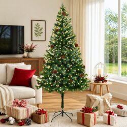 Artificial Christmas Tree 180cm Green Cone Textured PVC LED Lights Indoor