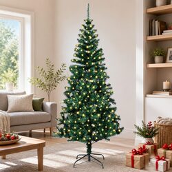 Artificial Pre-lit Christmas Tree 240cm Green Cone Shape LED Lights USB Powered