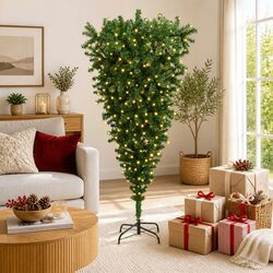 Upside-Down Artificial Pre-lit Christmas Tree Green 180cm LED USB Festive Decor
