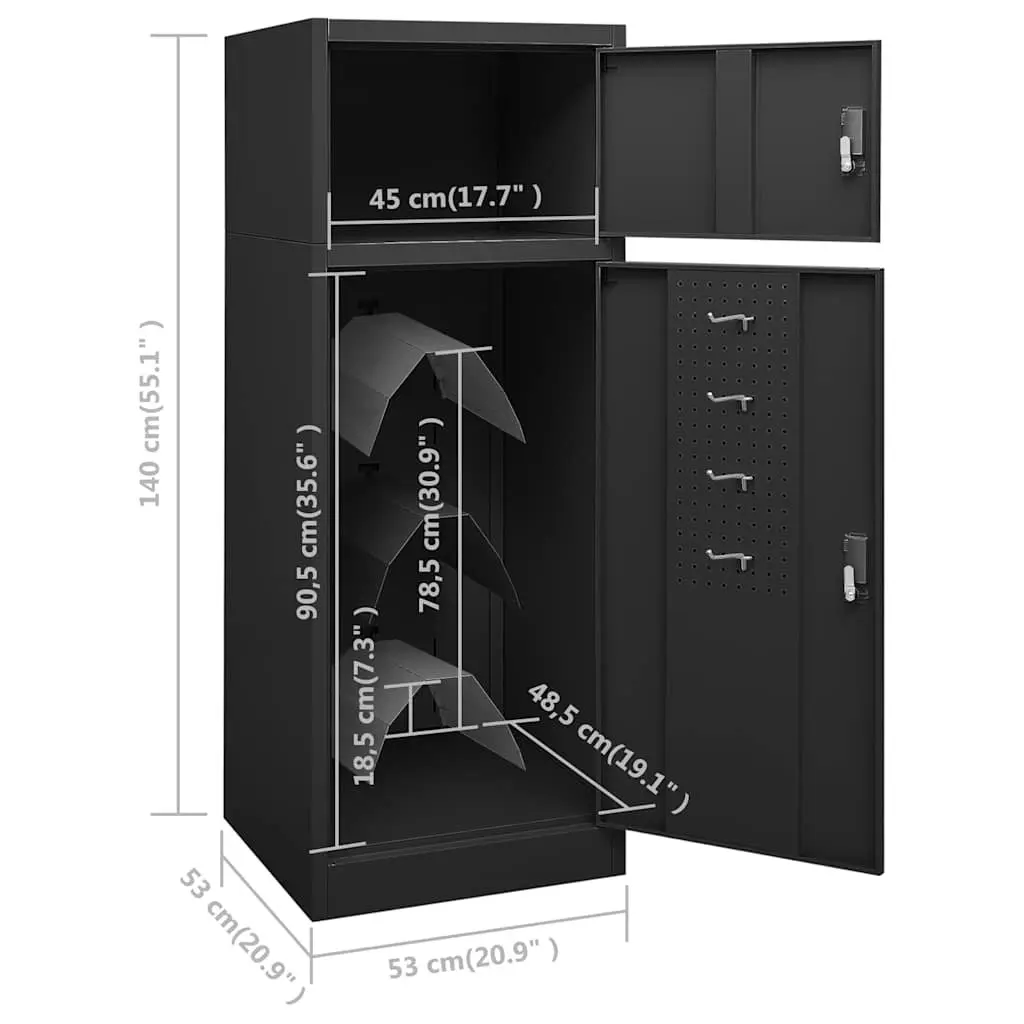 Saddle Cabinet Storage Locker Anthracite 53x53x140cm 2 Compartment Lockable Doors