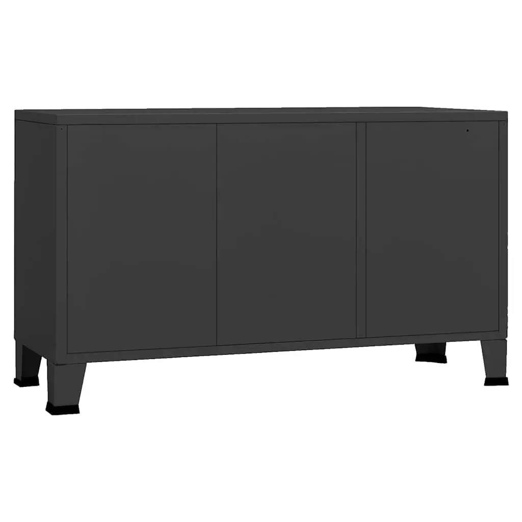 Industrial Sideboard 105x35x62 Black Metal Glass Door Storage Cabinet