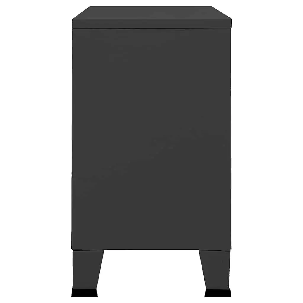 Industrial Sideboard 105x35x62 Black Metal Glass Door Storage Cabinet