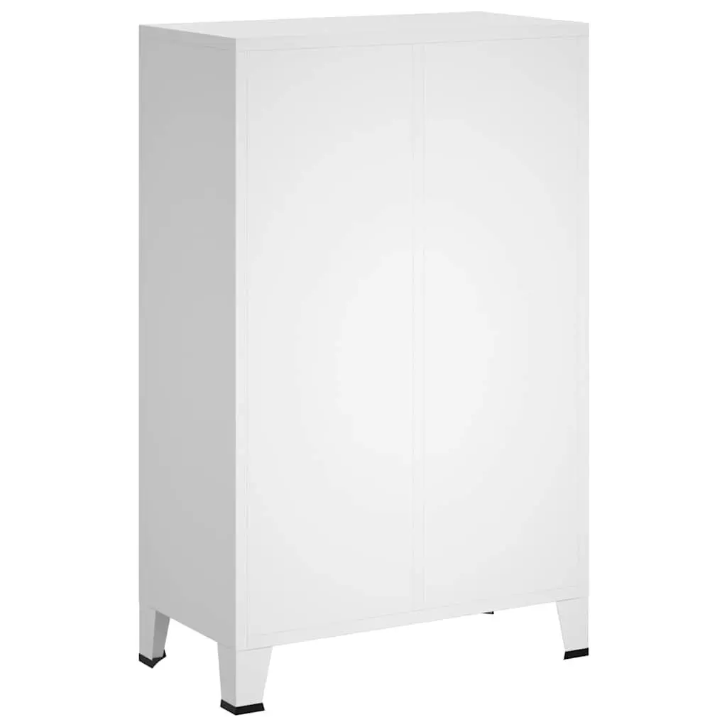 Industrial Wardrobe Storage Cabinet White 2 Drawers 2 Shelves Steel Construction