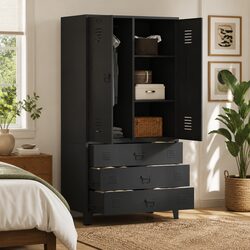 Space-Saving Metal Wardrobe for Modern Living Black 90x50x180cm