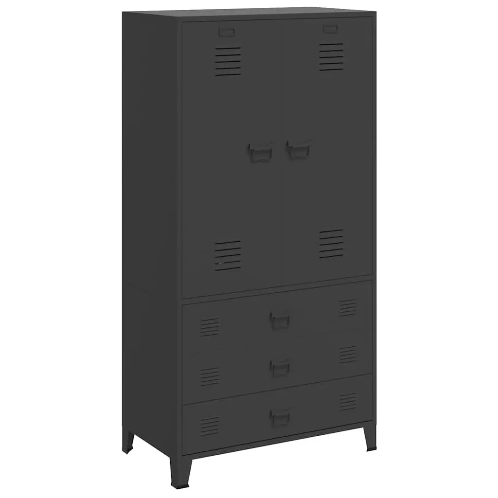Metal Wardrobe Storage Cabinet Black 90x50x180cm Two Shelves Industrial Style