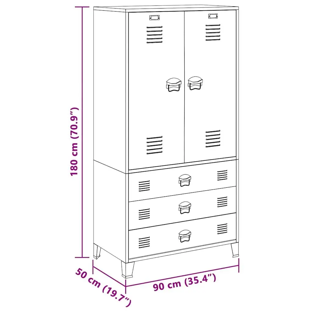 Metal Wardrobe Storage Cabinet Black 90x50x180cm Two Shelves Industrial Style